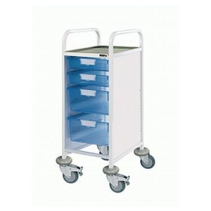 Sunflower Medical Vista 30 Narrow Clinical Procedure Trolley with Two Single and Two Double-Depth Blue Trays